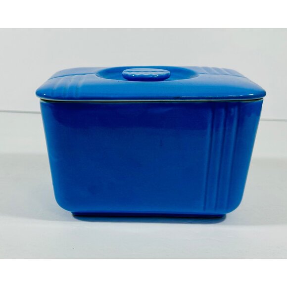 Vintage Hall China Westinghouse Delphinium Blue Refrigerator Dish With Lid 6.25” - Picture 7 of 11